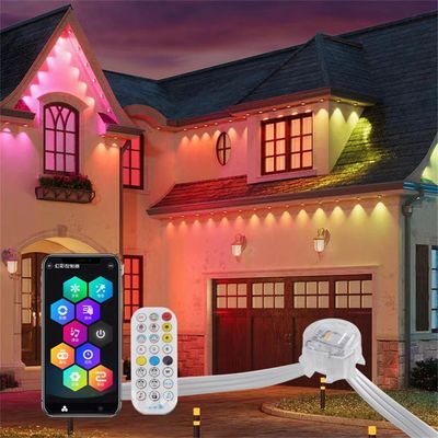 স্মার্ট RGB আউটডোর ক্রিসমাস লাইট 20MM DC12V অ্যাপ কন্ট্রোলার IP67 ওয়াটারপ্রুফ রুফ এবং ইভস ডেকোরেশনের জন্য